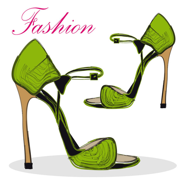 Beyaz arkaplanda yüksek topuklu yeşil ayakkabılar - Vektör, Görsel
