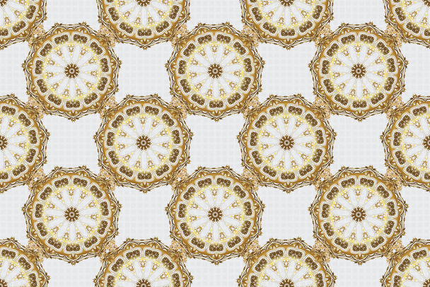 Good for Christmas cards, decoration, menus, web, banners and designs related to wine and holidays. Raster illustration. Seamless pattern with golden elements on gray background. - Photo, Image