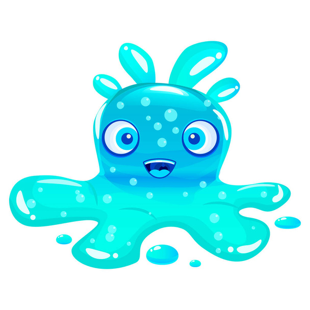 Caráter monstruoso Slime Jelli, criatura ciana líquida. Engraçado bonito desenho animado ilustração vetorial
 - Vetor, Imagem