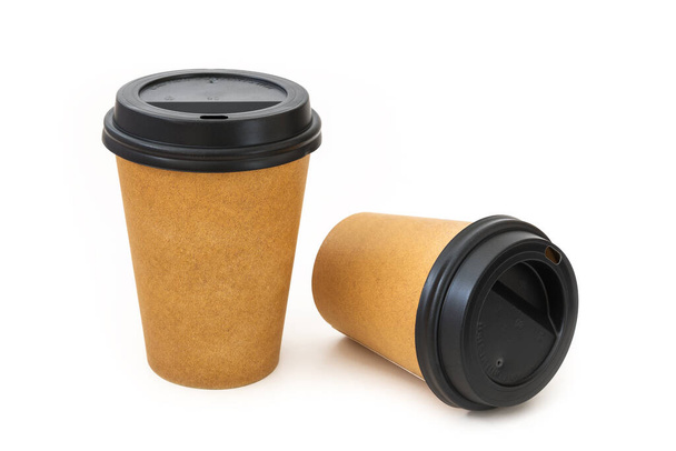 Paper cup with black cover on white background - Photo, Image