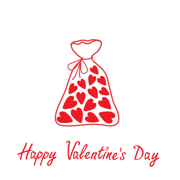 Love bag with hearts inside. Happy Valentines Day card. - Vector, Imagen