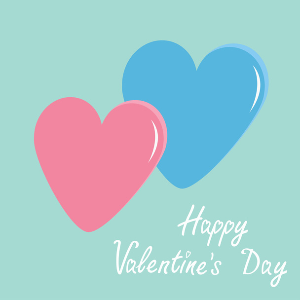 Pink and blue hearts. Happy Valentines Day card. - Vektor, Bild