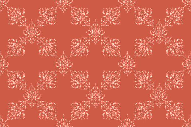 花のシームレスなパターン。壁紙のバロック、ダマスク。シームレスな背景。ベージュ、ピンク、オレンジの装飾. - 写真・画像