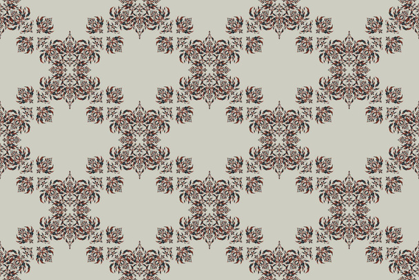 Raster Christmas seamless pattern in Doodle style with brown and blue snowflakes. Paper products, wrapping, textiles. - Foto, Imagen