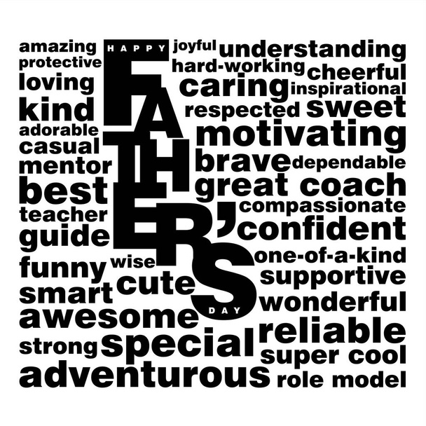 A black and white vector typographic poster with a tag cloud on Happy Father's Day - ベクター画像
