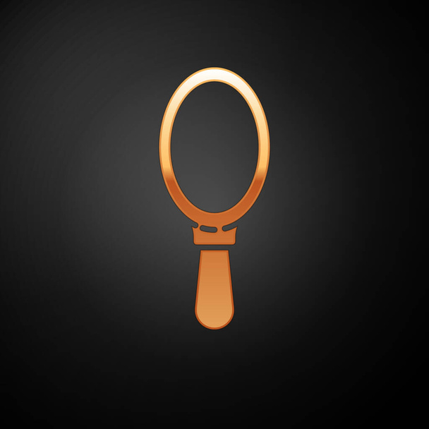 Gold Hand mirror icon isolated on black background.  Vector Illustration - Vector, Image