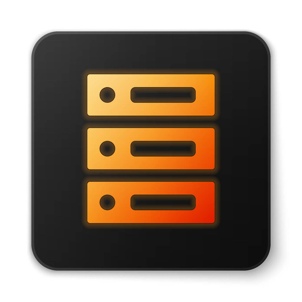 Orange glowing neon Server, Data, Web Hosting icon isolated on white background. Black square button. Vector Illustration - Διάνυσμα, εικόνα