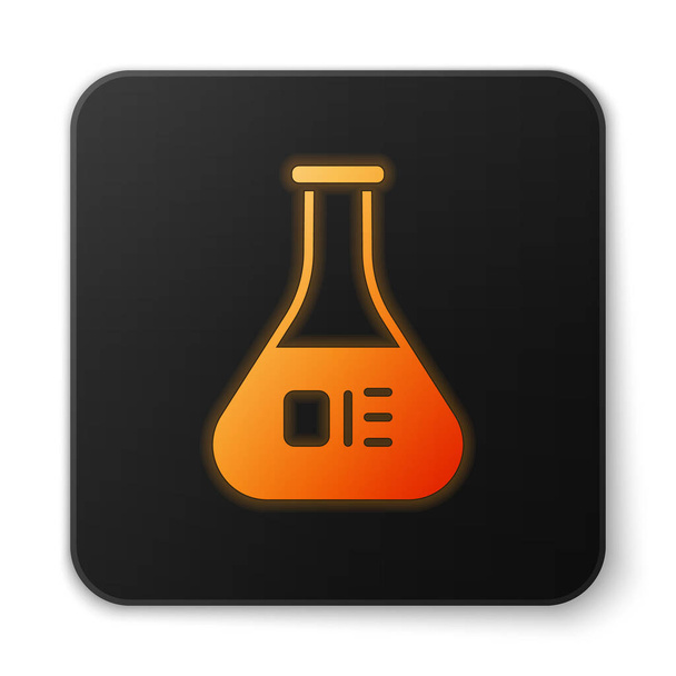 Narancssárga izzó neon kémcső és lombik kémiai laboratóriumi vizsgálati ikon izolált fehér alapon. Laboratóriumi üvegáru jel. Fekete négyzet gomb. Vektorillusztráció - Vektor, kép