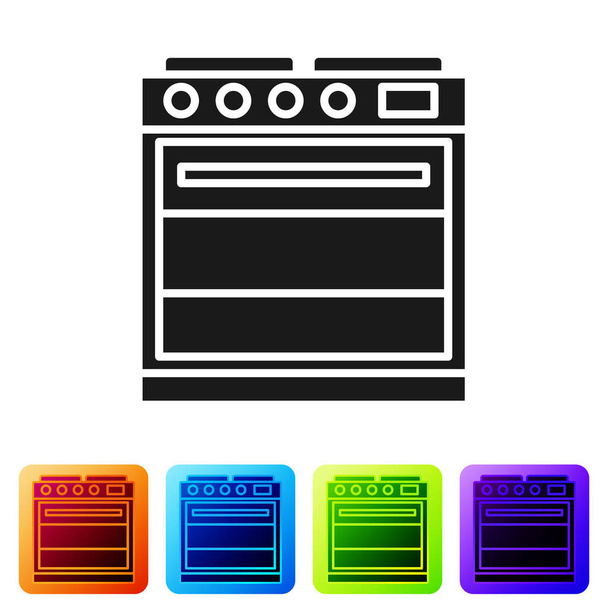 Black Oven icoon geïsoleerd op witte achtergrond. Een gasovenbord. Stel pictogrammen in kleur vierkante knoppen. Vector Illustratie - Vector, afbeelding