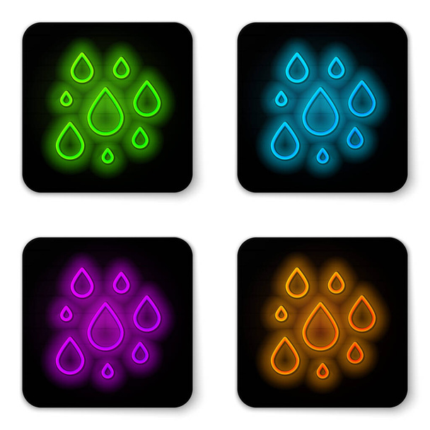 Glowing neon line Water drop icon isolated on white background. Black square button. Vector Illustration - Vector, Image