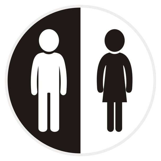 トイレ男と女ベクトルアイコン黒と白のイラスト輪郭の丸枠 - ベクター画像