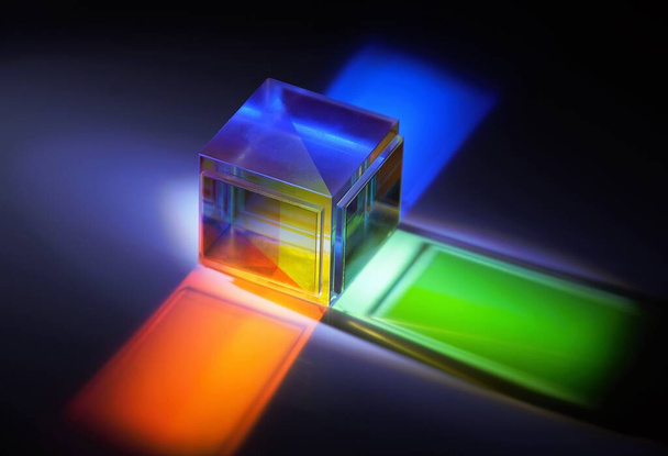 multicolored rays of light reflected by a crystal cube - Photo, image