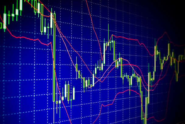 Forex stock market candle graph analysis on the screen - Photo, Image