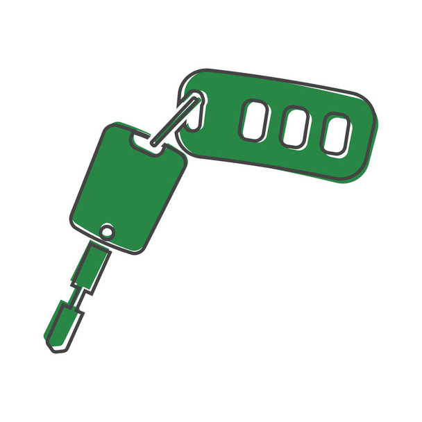 Icône vectorielle clé de voiture avec un style de dessin animé porte-clés sur fond blanc isolé. Calques groupés pour faciliter l'édition de l'illustration. Pour votre design. - Vecteur, image