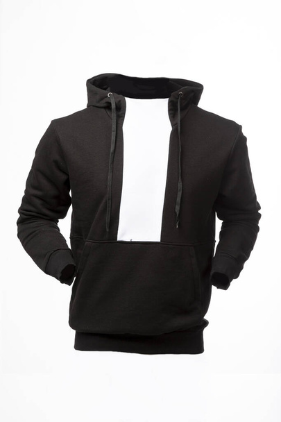 Men's hoodie black and white with hood, ghostly mannequin isolated on white background - Foto, afbeelding