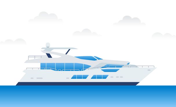 Modern motor yacht for relaxing and traveling on blue water vector illustration in a flat design. - Vetor, Imagem