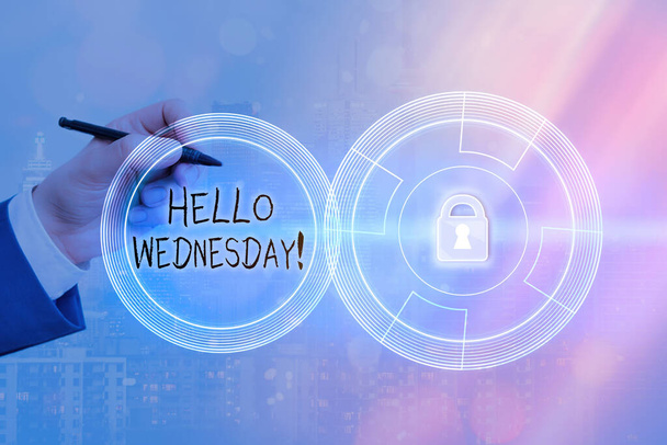 Текстовый знак "Hello Wednesday". Концептуальная фотография это хороший день, когда вы достигаете в середине недели
. - Фото, изображение