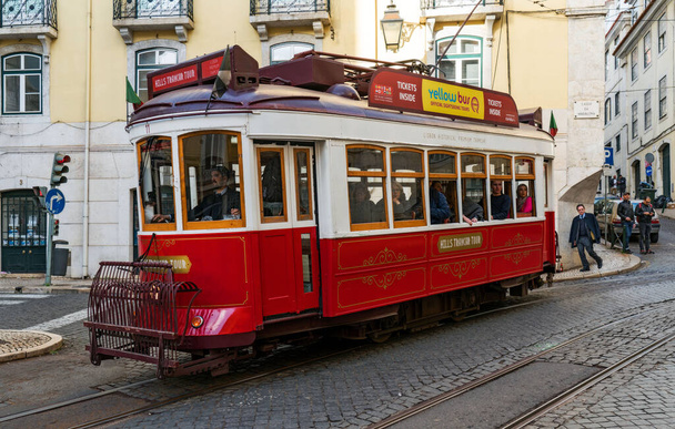 tram in the city of lisbon, portugal - 写真・画像