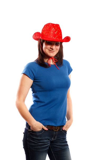 γυναίκα σε ένα κόκκινο καπέλο - Φωτογραφία, εικόνα