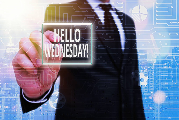 Текст письма Hello Wednesday. Бизнес-концепция для него - хороший день, когда вы достигаете в середине недели
. - Фото, изображение