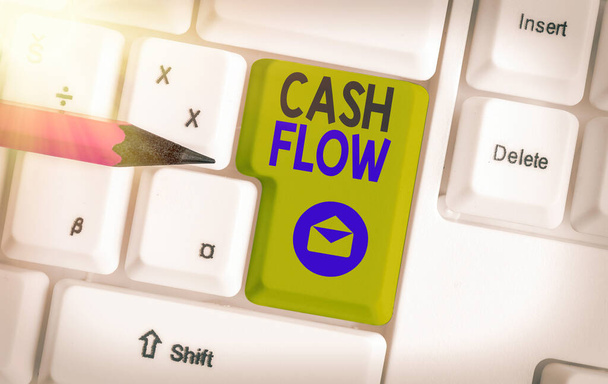 Fogalmi kézírás, ami Cash Flow-t mutatja. Üzleti fotó, amely bemutatja az üzletbe és üzletbe átutalt készpénz nettó összegét. - Fotó, kép