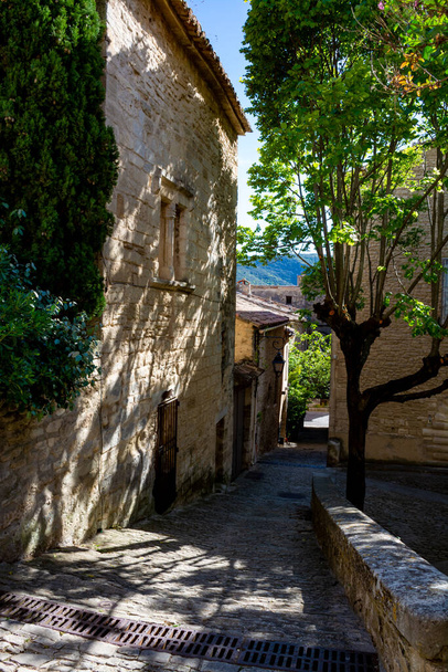 View on traditional and medieval houses in Provence in sunny day, South of France, vacation and tourist destination - Photo, Image