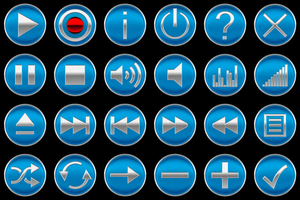 Round blue Control panel icons or buttons - Photo, image