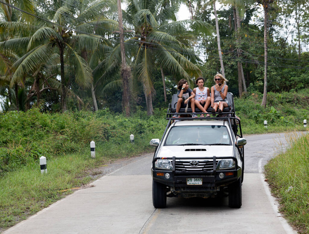group of people in the car in jungle - Fotoğraf, Görsel