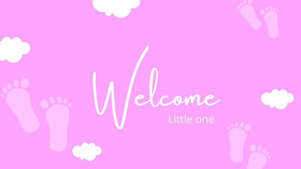 Реклама, баннер, дизайн или открытка с текстом Welcome the little one in pink colors. Подходит для новорожденных девочек младенцев, бэби-боксов и детских дней рождения. Симпатичный дизайн с копировальным пространством
. - Фото, изображение