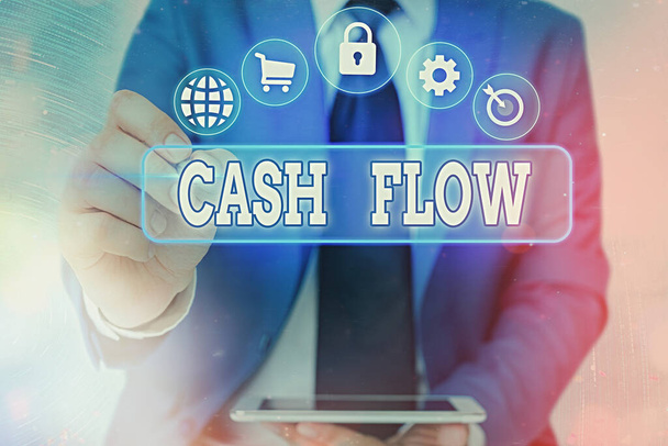 A Cash Flow-t bemutató levél. Üzleti fotó, amely bemutatja az üzletbe és üzletbe átutalt készpénz nettó összegét. - Fotó, kép