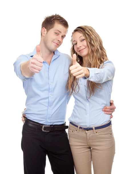 Happy couple showing thumbs up - Photo, image