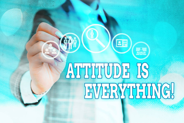 Tekst schrijven Attitude is alles. Bedrijfsconcept voor Persoonlijke Vooruitzichten Perspectief Gedrag. - Foto, afbeelding