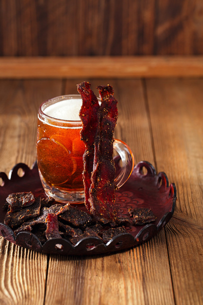 jerky beef with beer - homemade dried cured spiced meat - Photo, Image