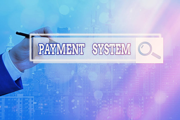 A fizetési rendszert mutató szöveges jel. Fogalmi fotó különböző tranzakciós módszer, amely lehetővé teszi a pénzeszközök átutalását. - Fotó, kép