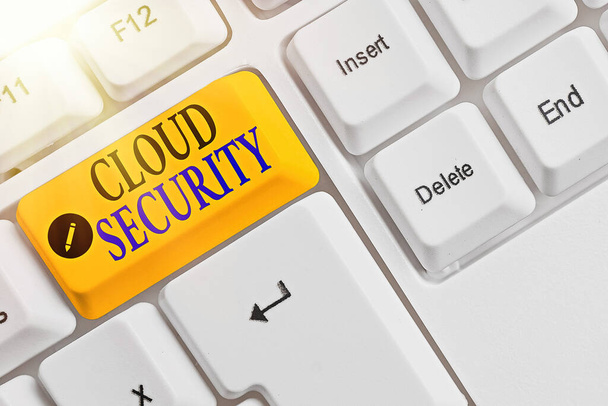 Text sign showing Cloud Security. Conceptual photo Imposing a secured system of existing data in the Internet. - Photo, Image