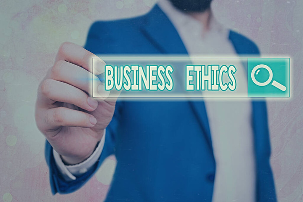 Kézírás szövegírás Üzleti etika. Fogalom: a vállalkozás működését szabályozó megfelelő politikák. - Fotó, kép