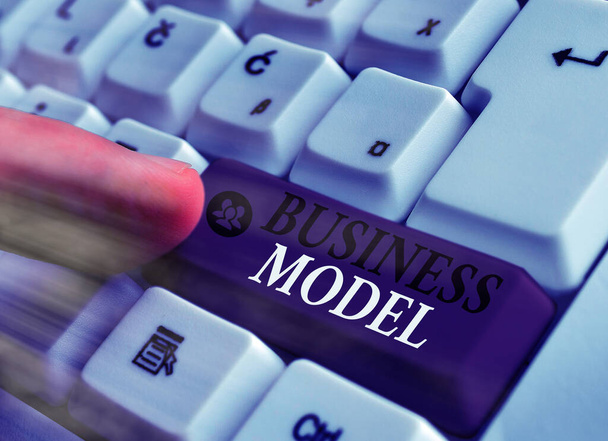 Textzeichen mit Geschäftsmodell. Konzeptionelles Fotomodell, das zeigt, wie ein Unternehmen arbeitet, um mehr Gewinn zu erwirtschaften. - Foto, Bild