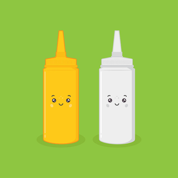 Симпатичный характер Майонез и горчичные бутылки Иллюстрация
 - Вектор,изображение