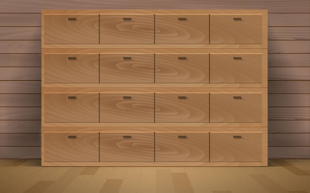 部屋の木製の床に木製のファイルキャビネット - ベクター画像