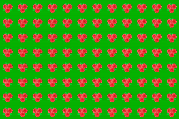Groene, oranje en roze bloemblaadjes, close-up rozen met groene bladeren, mooi abstract naadloos patroon. - Foto, afbeelding