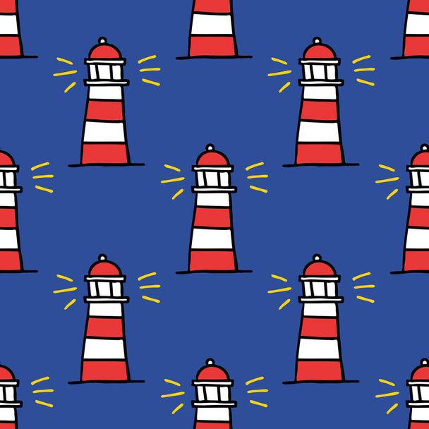 lighthouse seamless doodle pattern, vector illustration - Vektor, obrázek