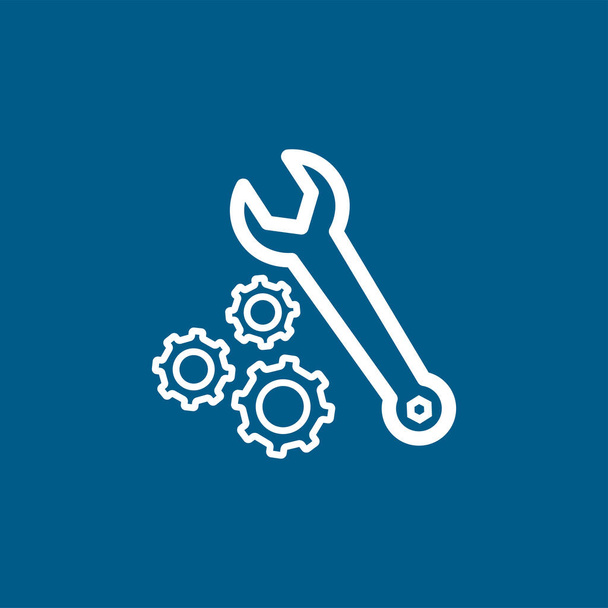 Gear and Wrench Line Blue ikon fehér háttér. Kék lapos stílusú vektor illusztráció. - Vektor, kép
