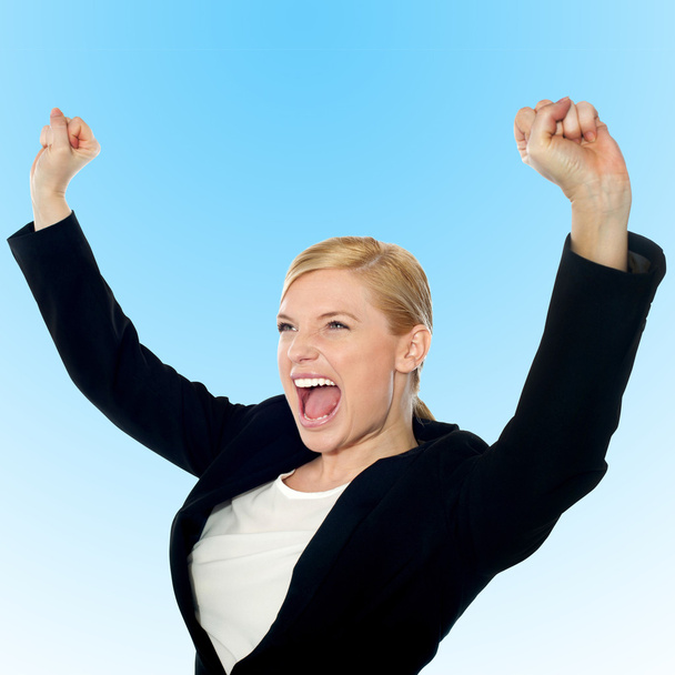 Corporate lady expressing success loudly - Фото, зображення
