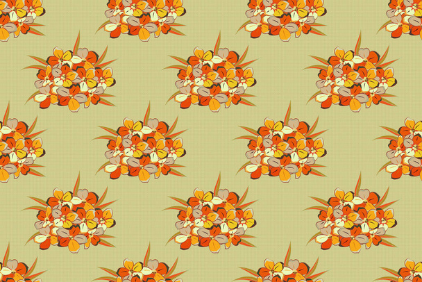 Nahtloses Blumenmuster mit Vergissmeinnicht-Blüten und Blättern in orange, gelb und beige Farben. - Foto, Bild
