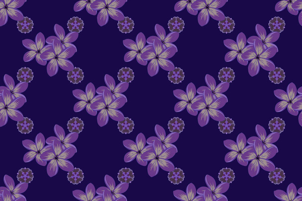 Seamless floral pattern with stylized plumeria flowers in violet, purple and blue colors. Raster illustration. - Foto, imagen