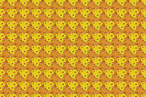 Raster vintage watercolor roses seamless pattern (hand drawn) in beige, orange and yellow colors. - Photo, Image