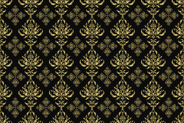 Floral oriental decor. Ornament for invitations, birthday, greeting cards, web pages. Raster seamless texture in Eastern style. Luxury wallpaper on black. Ornate golden pattern for design. - Photo, Image
