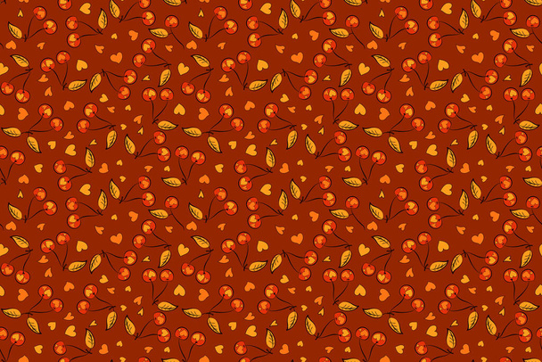 Hand drawn. Sketch with yellow, orange and red cherries. Seamless cherry pattern. - Fotó, kép