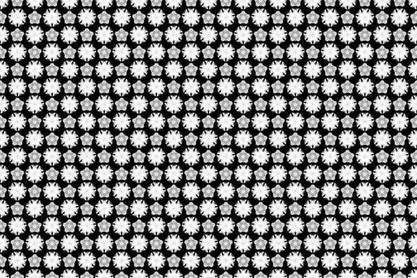 Seamless oriental ornament in the style of baroque on a black background in white colors. Traditional classic raster pattern. - Photo, Image