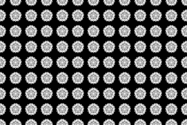 Απρόσκοπτη μοτίβο με λευκά στοιχεία, μπούκλες και στολίδια σε μαύρο φόντο. Αραβόσιτος του είδους Raster oriental. - Φωτογραφία, εικόνα